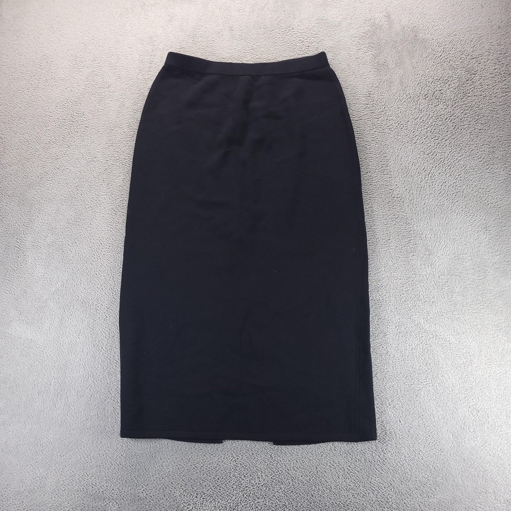 St John Basics Skirt Womens 12 Black Knit Pencil Midi Pull On Elastic Waist USA